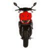 A red motorcycle is shown from the front.