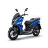 A blue and black scooter is parked on the ground
