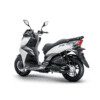 A silver and black scooter is parked on the ground.