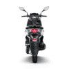 A black scooter with red lights on the front.