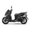 A black and brown scooter is parked on the ground.