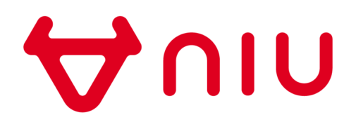 NIU logo in red with bull icon.