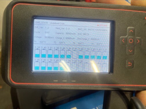 Battery management system display and readings.